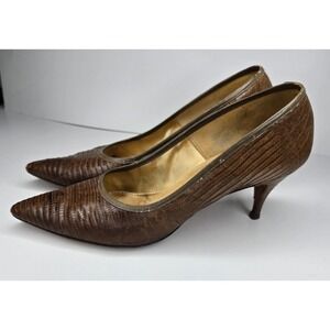 Vintage De Liso Debs Brown Alligator Croc Embossed Heels Killer Classics 9B